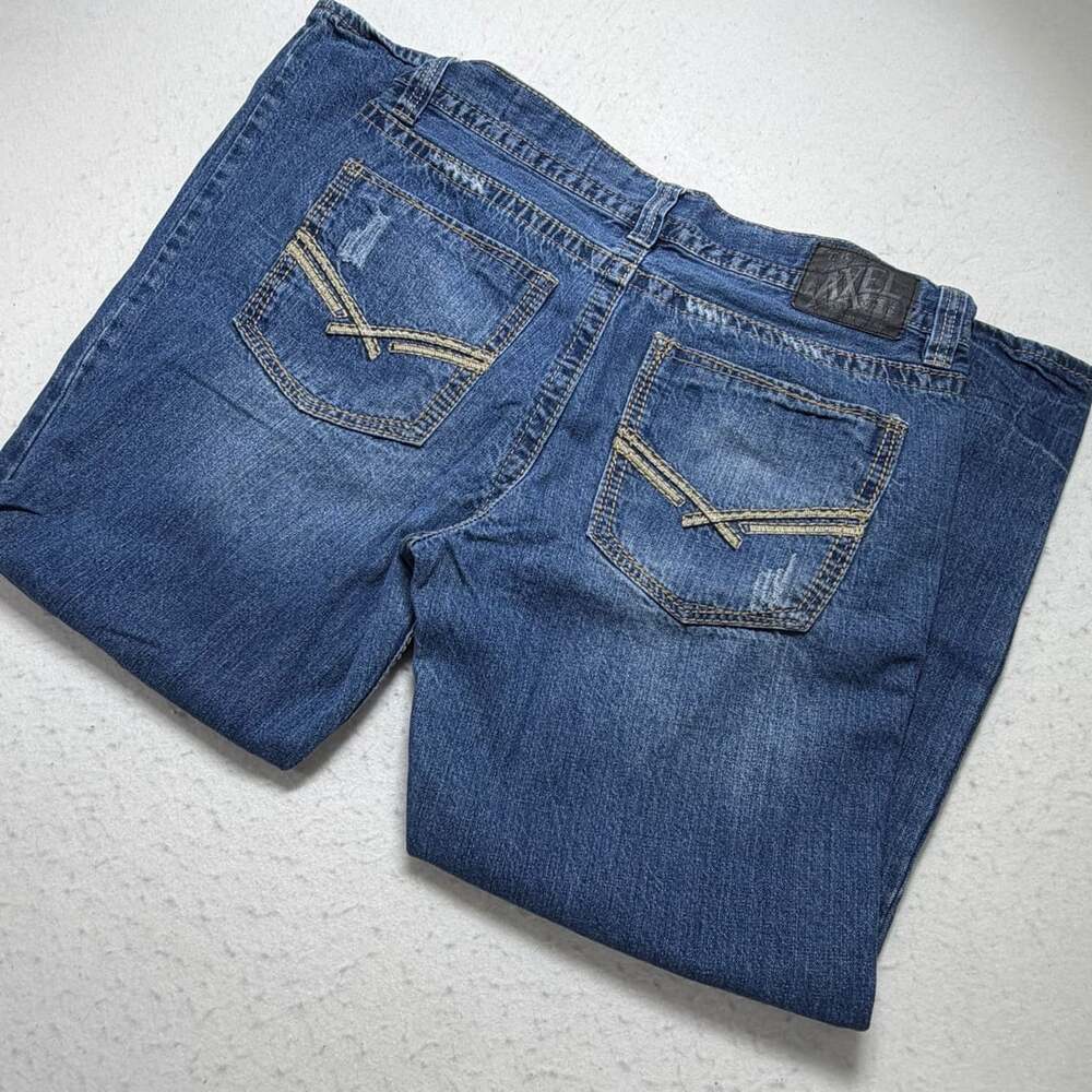 TK Axel Relaxed Straight Jeans Size 36x30 Blue Distressed Denim